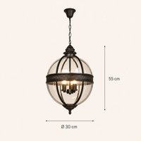 Wrought Iron Glass Globe Pendant Light