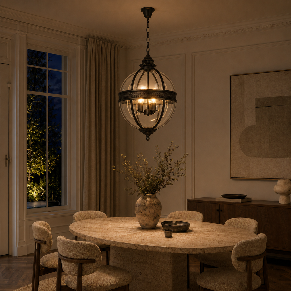 Wrought Iron Glass Globe Pendant Light