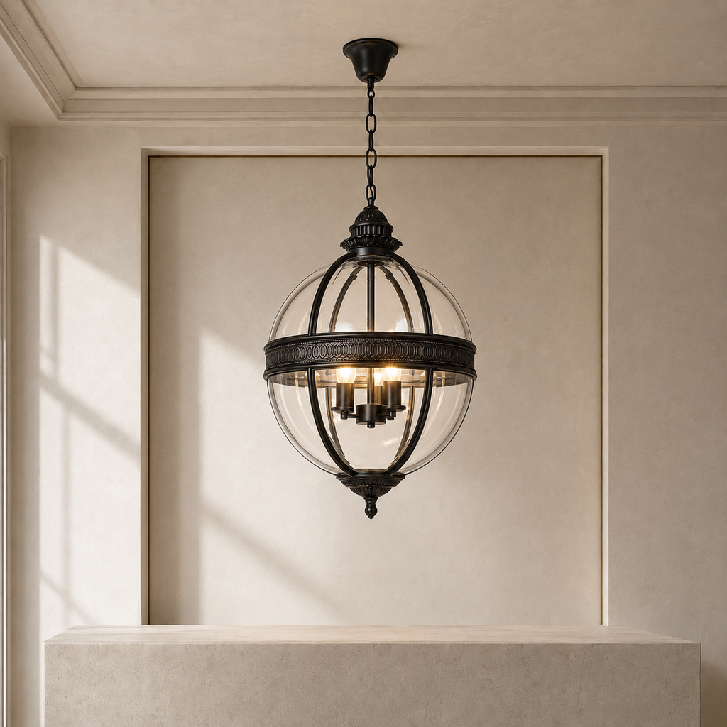 Wrought Iron Glass Globe Pendant Light