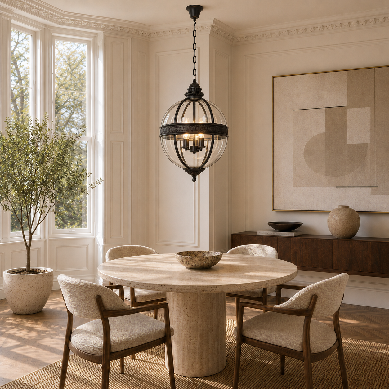 Wrought Iron Glass Globe Pendant Light