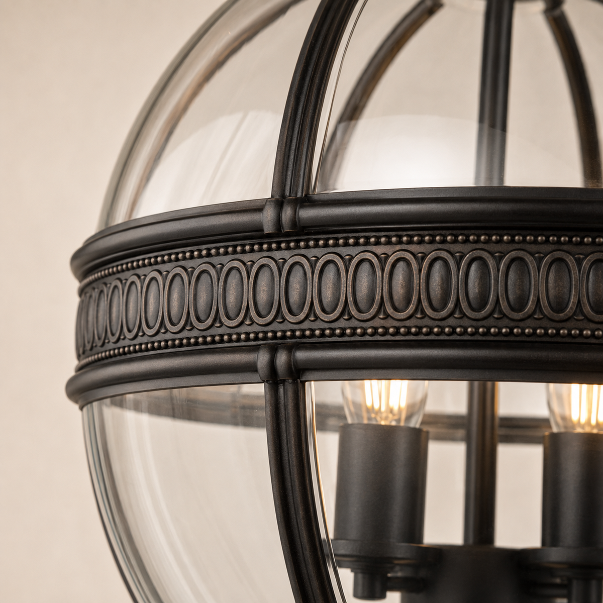 Wrought Iron Glass Globe Pendant Light