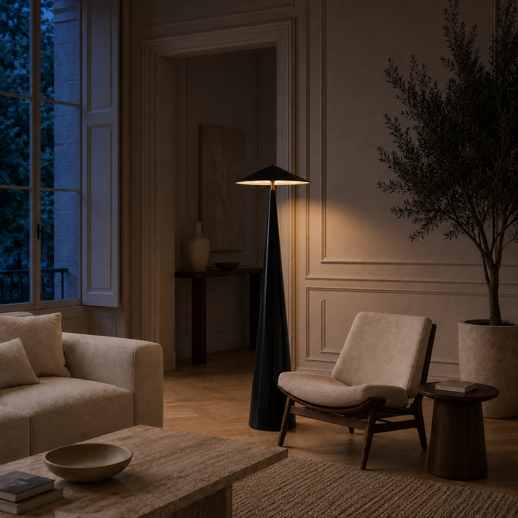 Black Floor Lamp Cone-Shaped LED