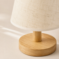 Small Wooden USB-Powered LED Table Lamp with Fabric Shade – Eli