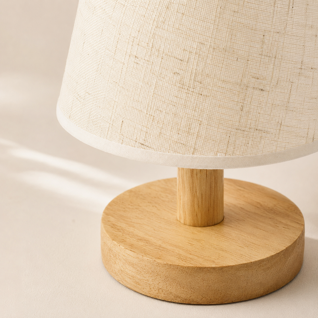 Small Wooden USB-Powered LED Table Lamp with Fabric Shade – Eli