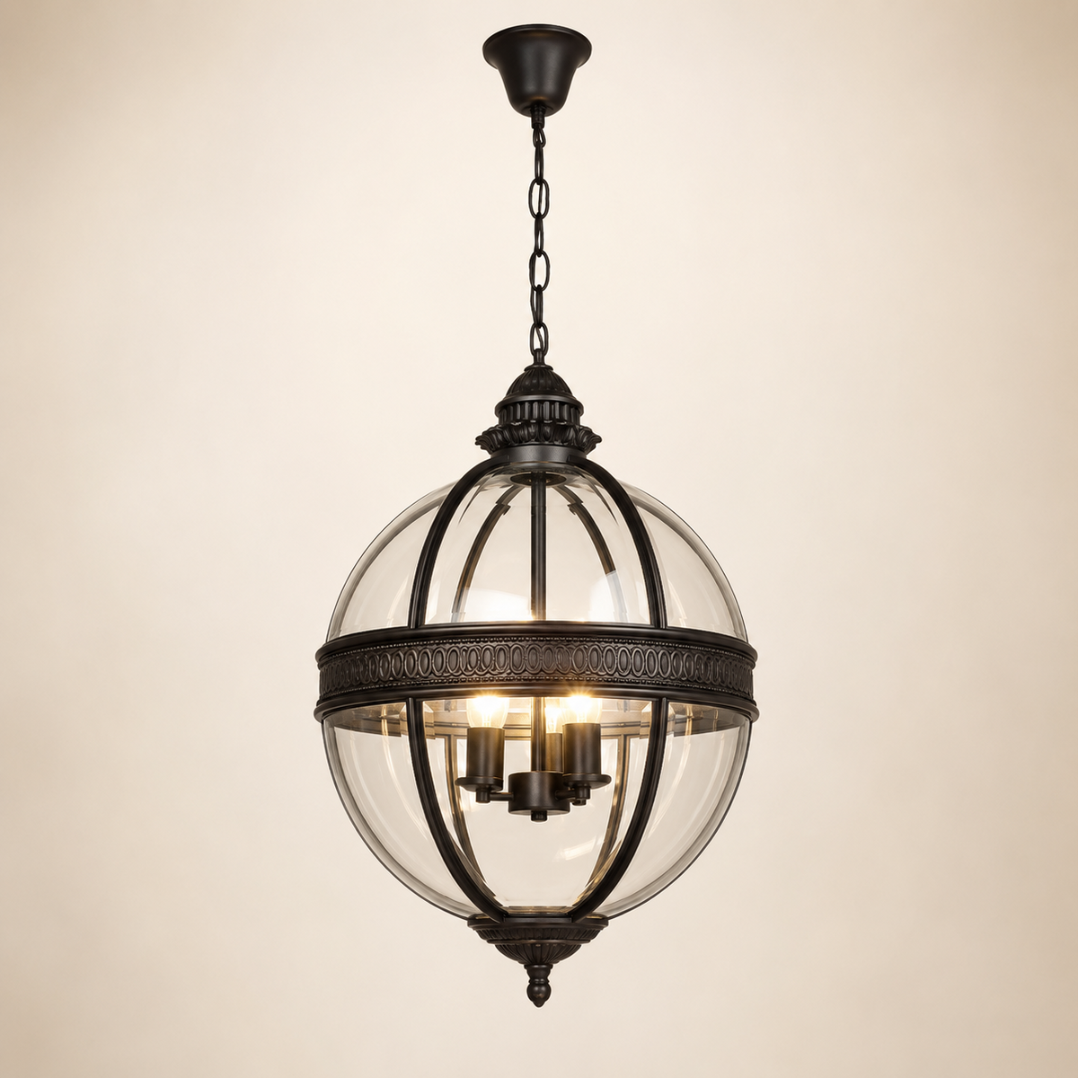 Wrought Iron Glass Globe Pendant Light