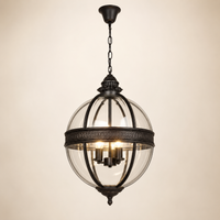 Wrought Iron Glass Globe Pendant Light