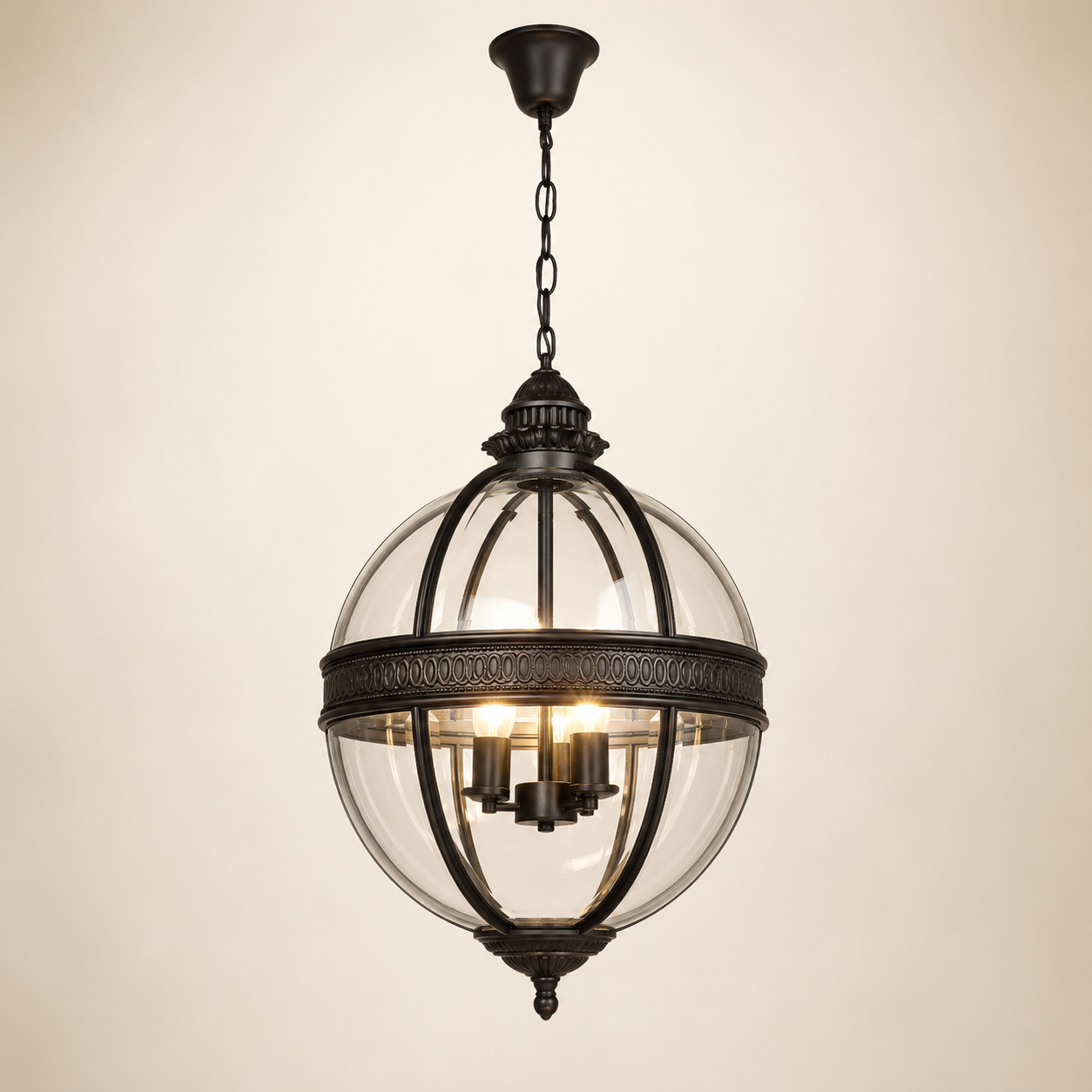 Wrought Iron Glass Globe Pendant Light