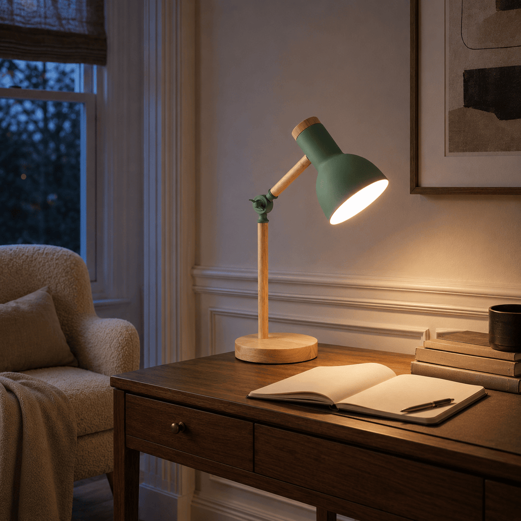 Norven Living Adjustable Nordic Wooden & Metal Bedside Table Lamp – Mila