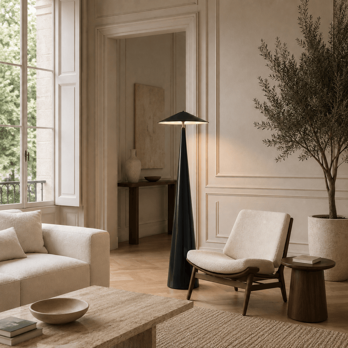 Norven Living Black Floor Lamp Cone-Shaped LED