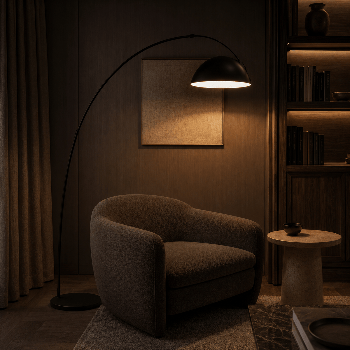 Norven Living Black Stainless Steel Arc Floor Lamp