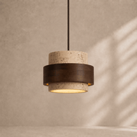 Norven Living Calen Stacked Wood & Travertine Pendant Light