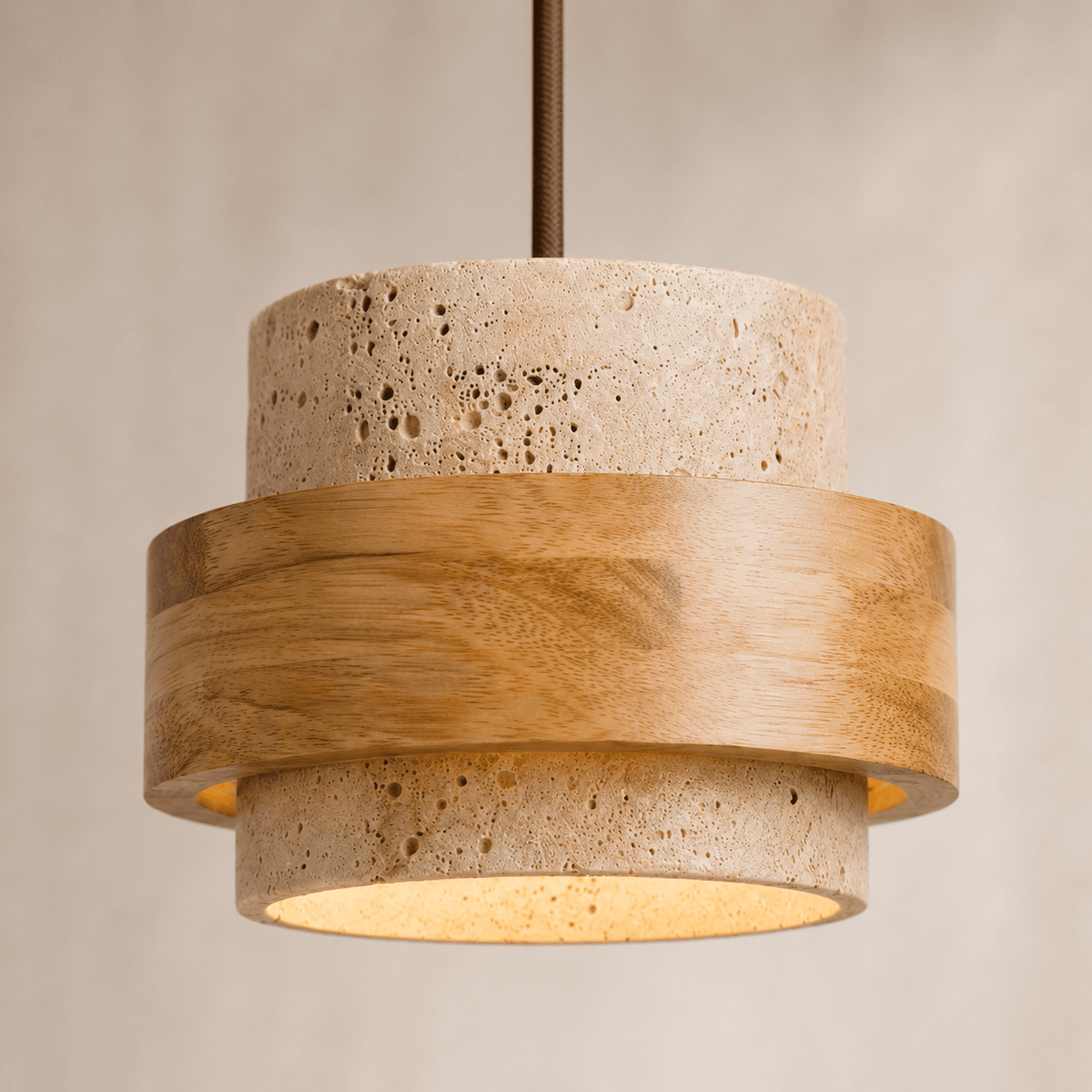 Norven Living Calen Stacked Wood & Travertine Pendant Light