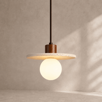 Norven Living Elara Travertine & Wood Globe Pendant Light