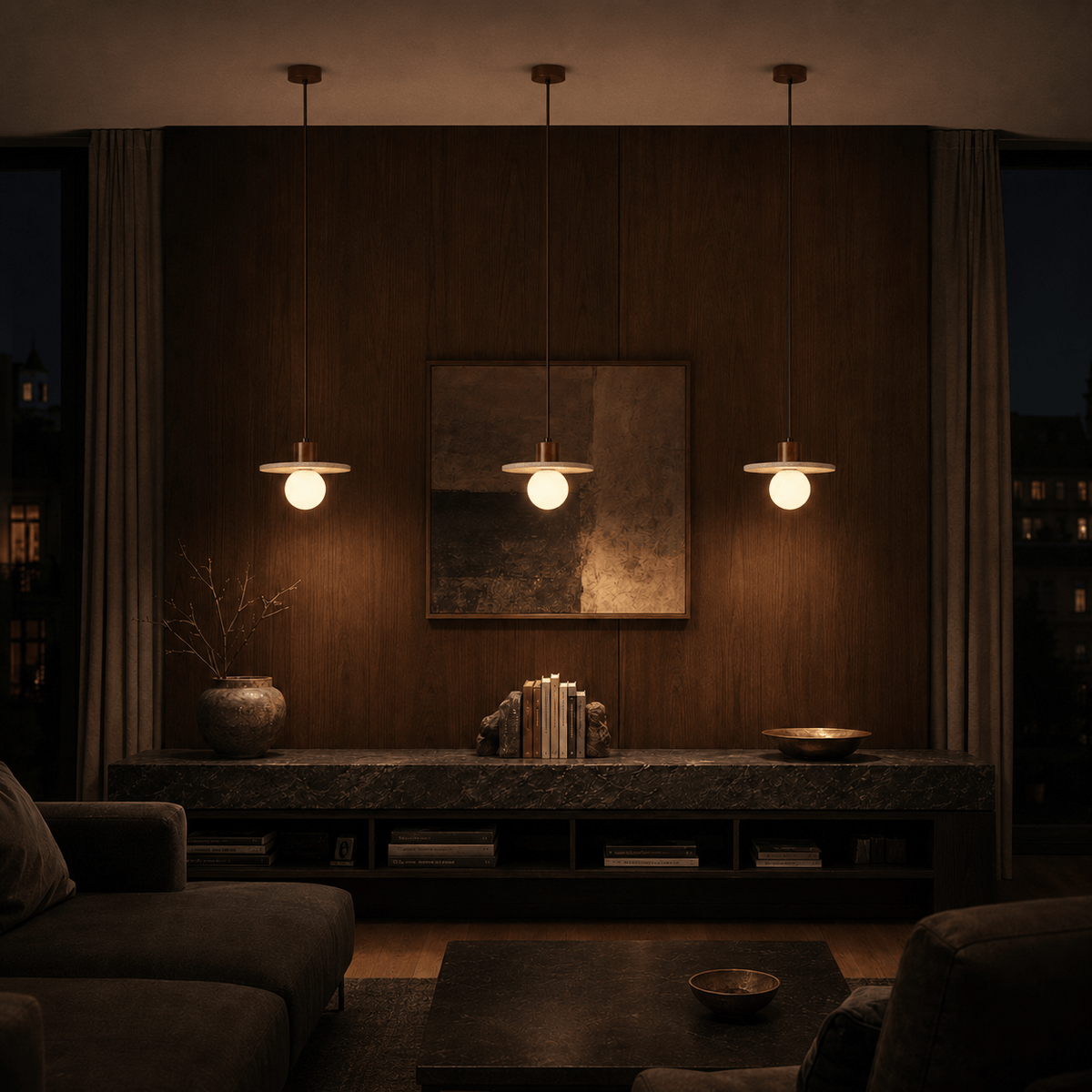 Norven Living Elara Travertine & Wood Globe Pendant Light