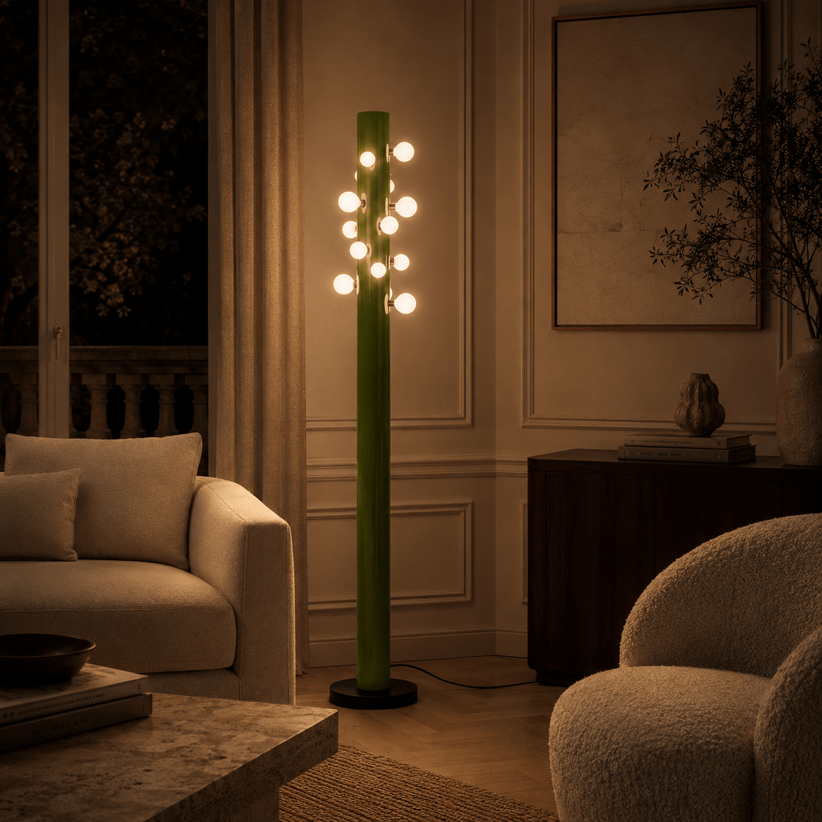 Norven Living Floor Lamps Glass Green LED