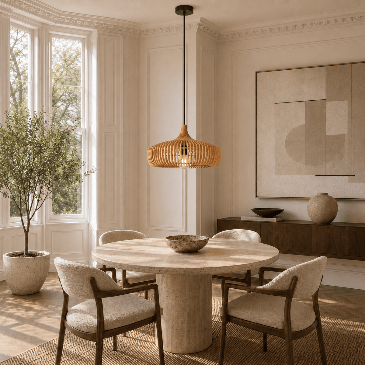 Norven Living Japanese-Inspired Wooden Pendant Light