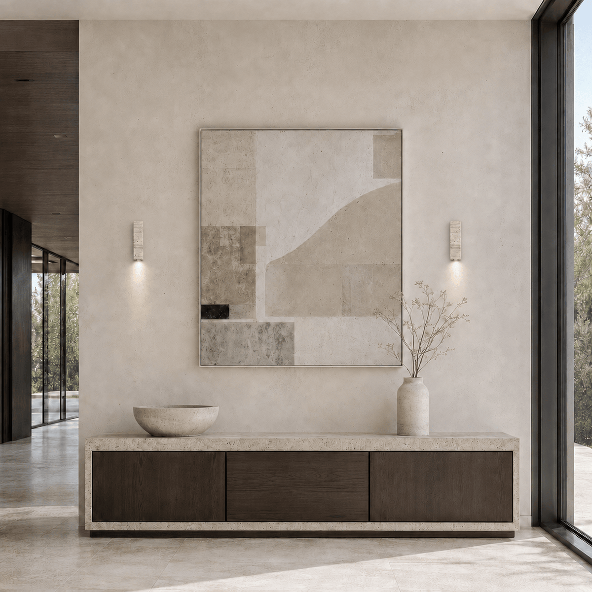 Norven Living Maren Yellow Travertine & Wood Wall Light