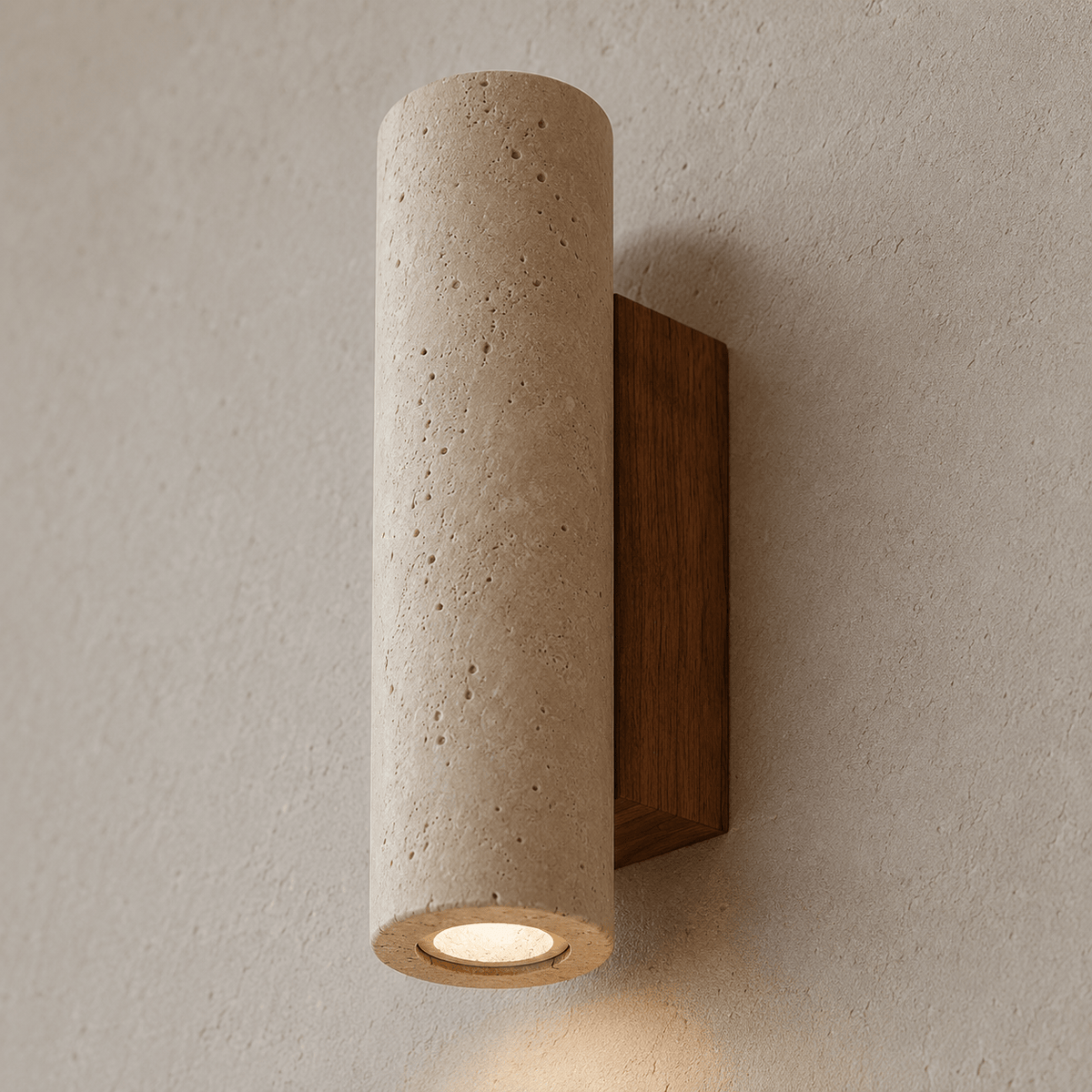 Norven Living Maren Yellow Travertine & Wood Wall Light – 23 cm