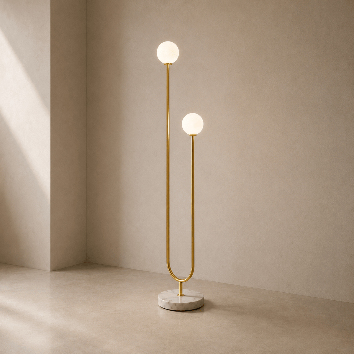 Norven Living Milky White Glass Floor Lamp With Marble Base