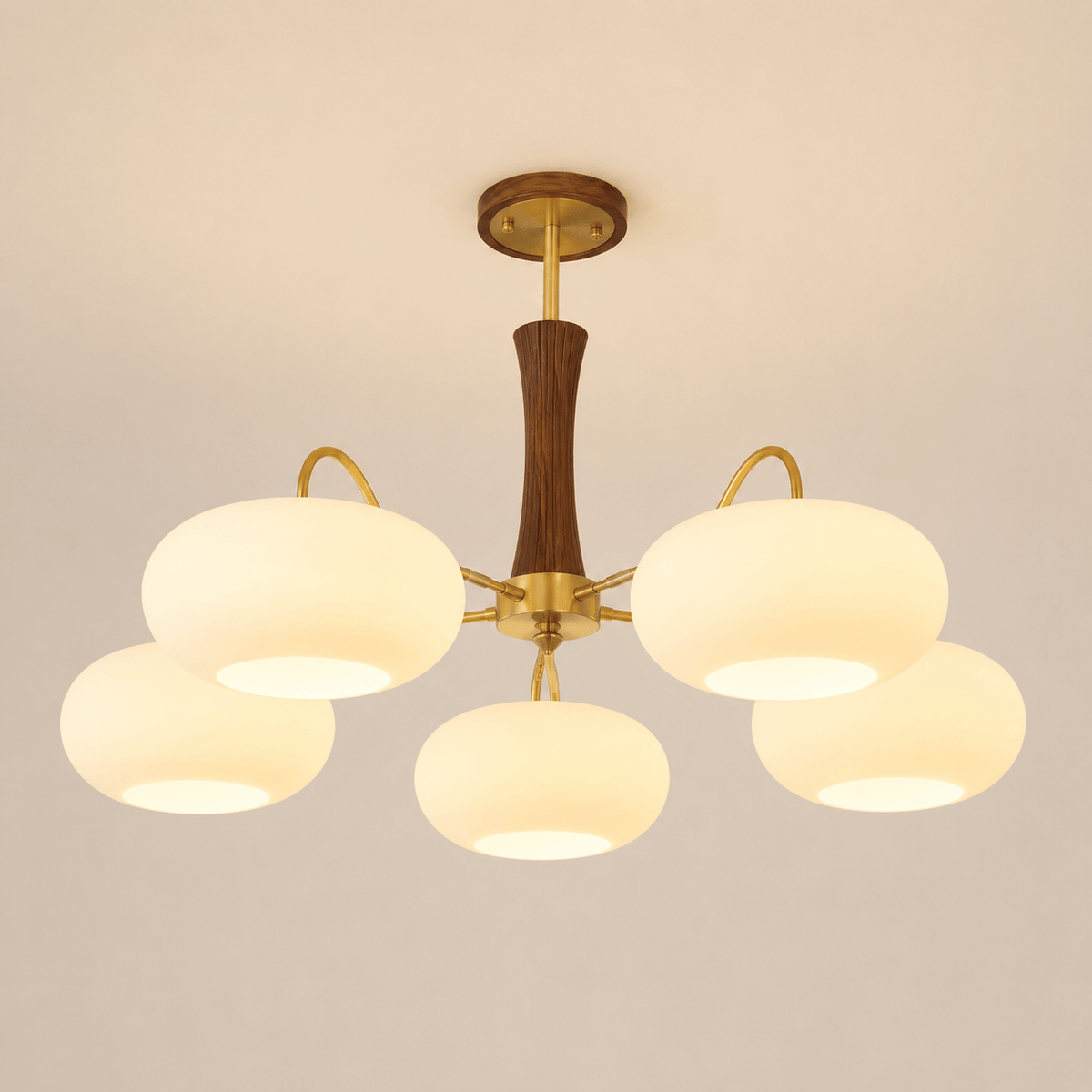 Norven Living Modern Copper Chandelier Walnut Wood