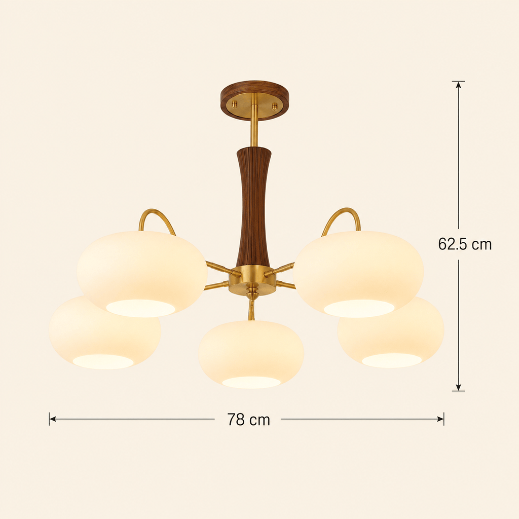 Norven Living Modern Copper Chandelier Walnut Wood