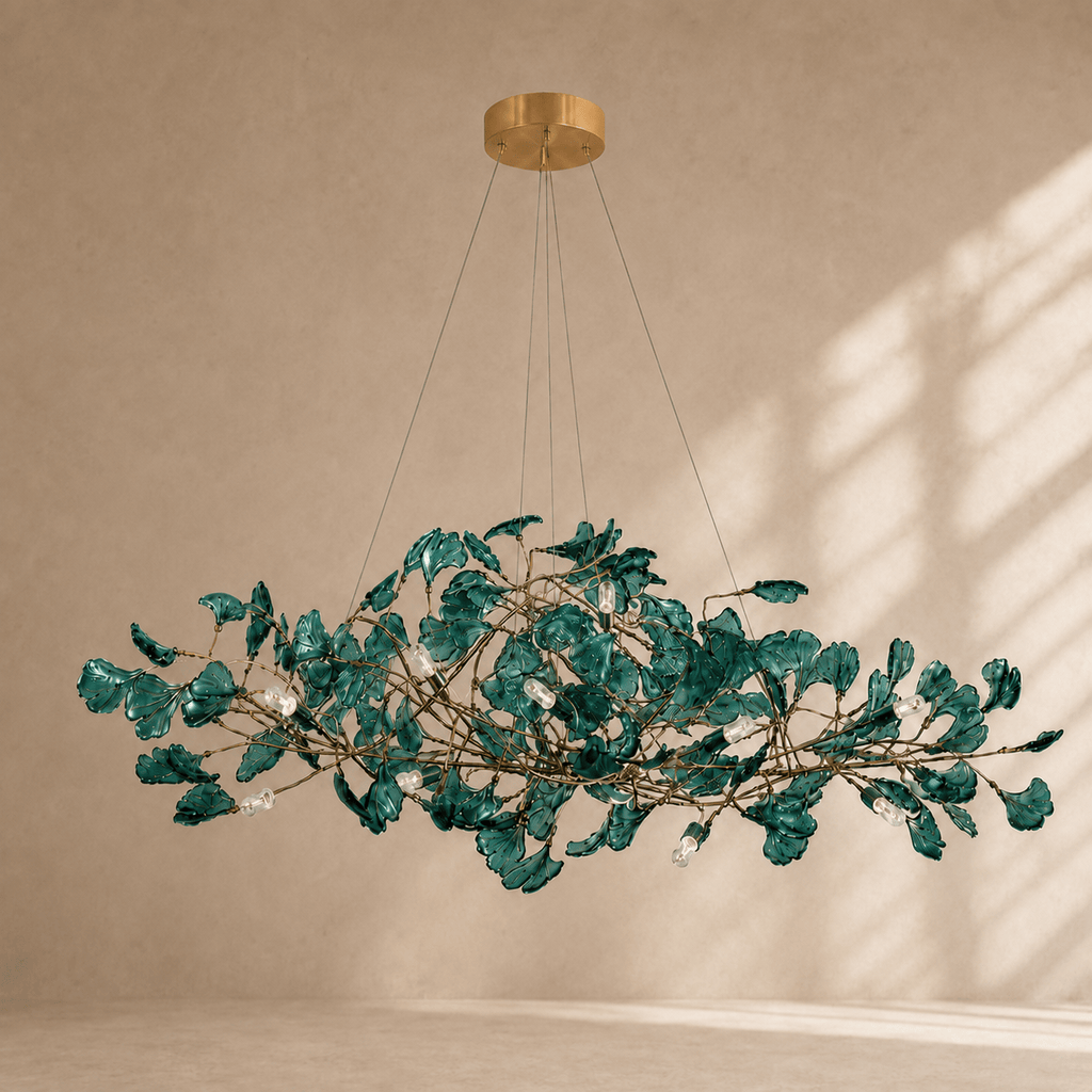 Norven Living Modern Ginkgo Leaf Chandelier – Brown, Green & Blue