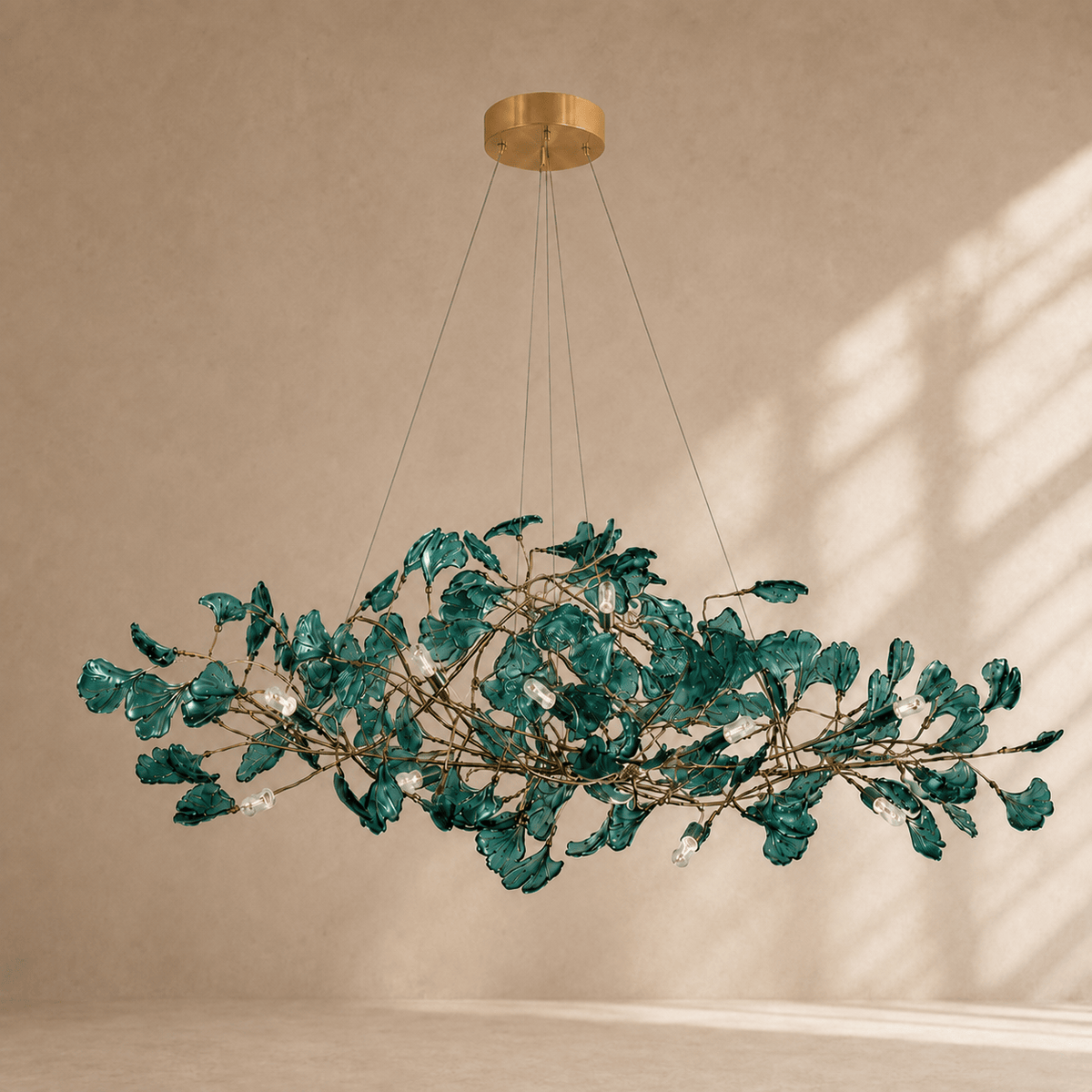 Norven Living Modern Ginkgo Leaf Chandelier – Brown, Green & Blue