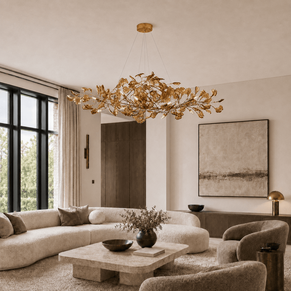 Norven Living Modern Ginkgo Leaf Chandelier – Brown, Green & Blue
