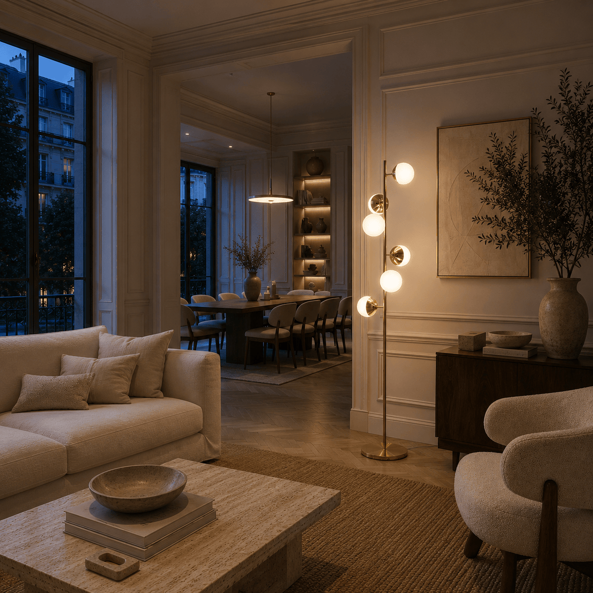 Norven Living Multi-Light Floor Lamp Glass Globe Gold
