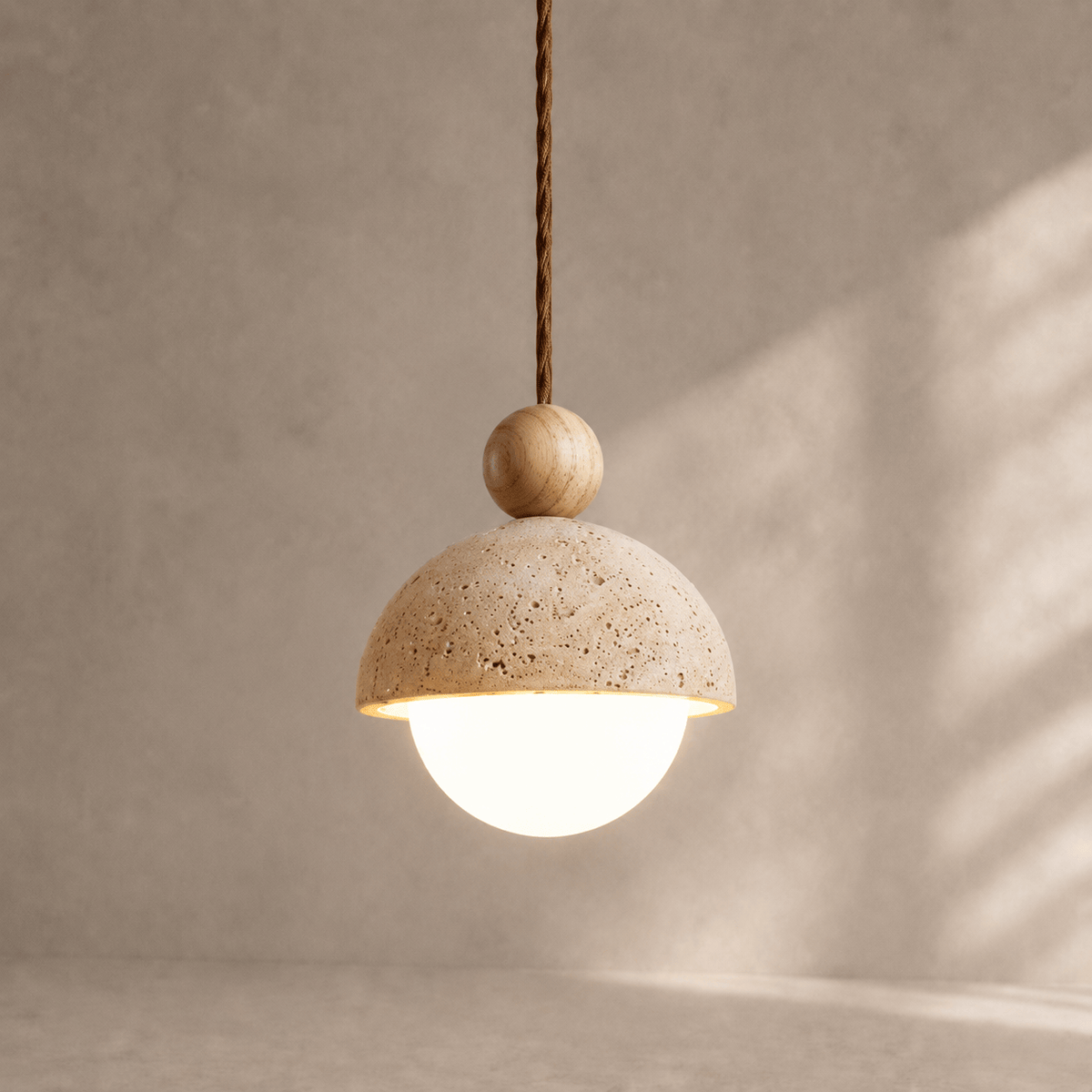 Norven Living Nola Walnut & Travertine Globe Pendant Light