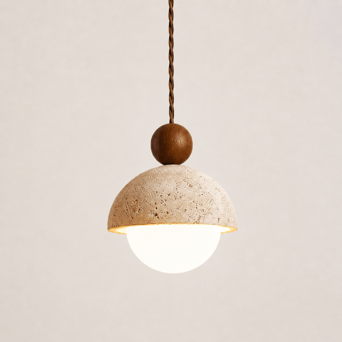 Norven Living Nola Walnut & Travertine Globe Pendant Light