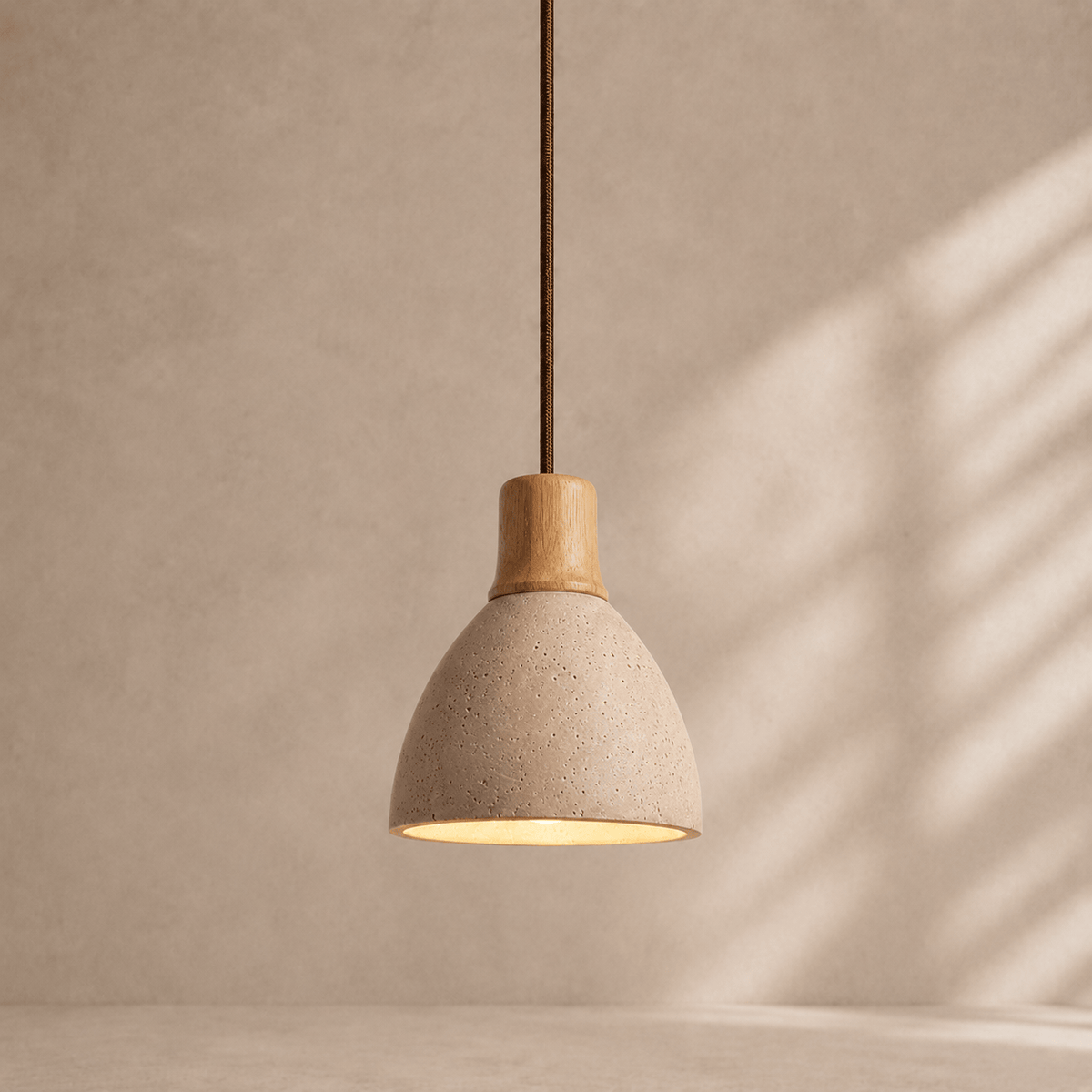 Norven Living Orin Rounded Travertine & Oak Pendant Light