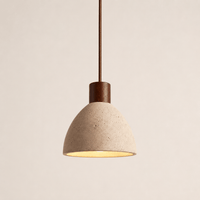Norven Living Orin Rounded Travertine & Oak Pendant Light