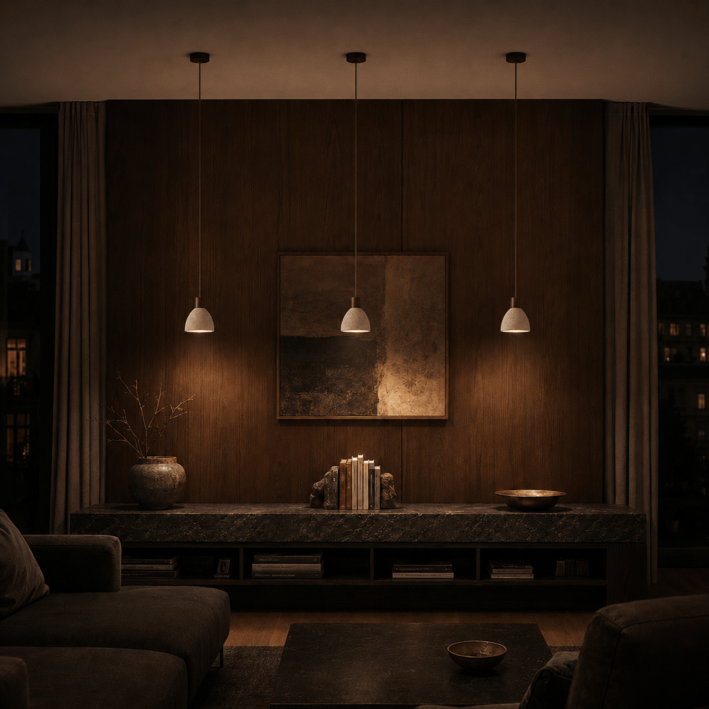 Norven Living Orin Rounded Travertine & Oak Pendant Light