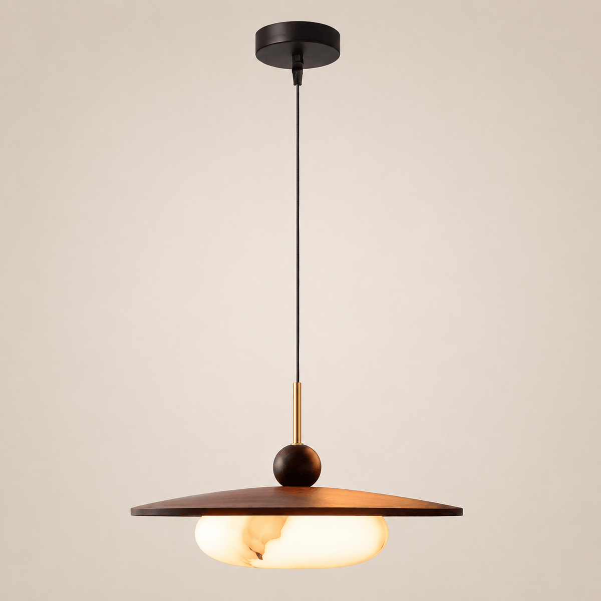 Norven Living Pendant Light Walnut Wood Glass Globe