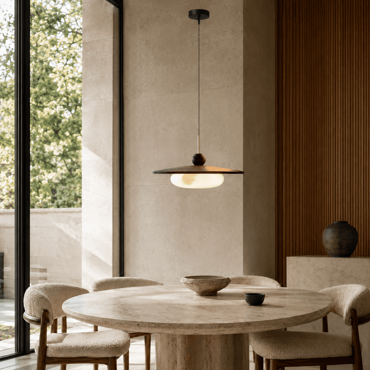 Norven Living Pendant Light Walnut Wood Glass Globe