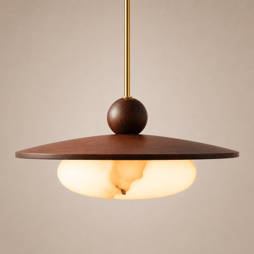 Norven Living Pendant Light Walnut Wood Glass Globe