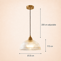Norven Living Pendant Lights Brass Ribbed Glass Dome