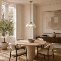 Norven Living Pendant Lights Brass Ribbed Glass Dome