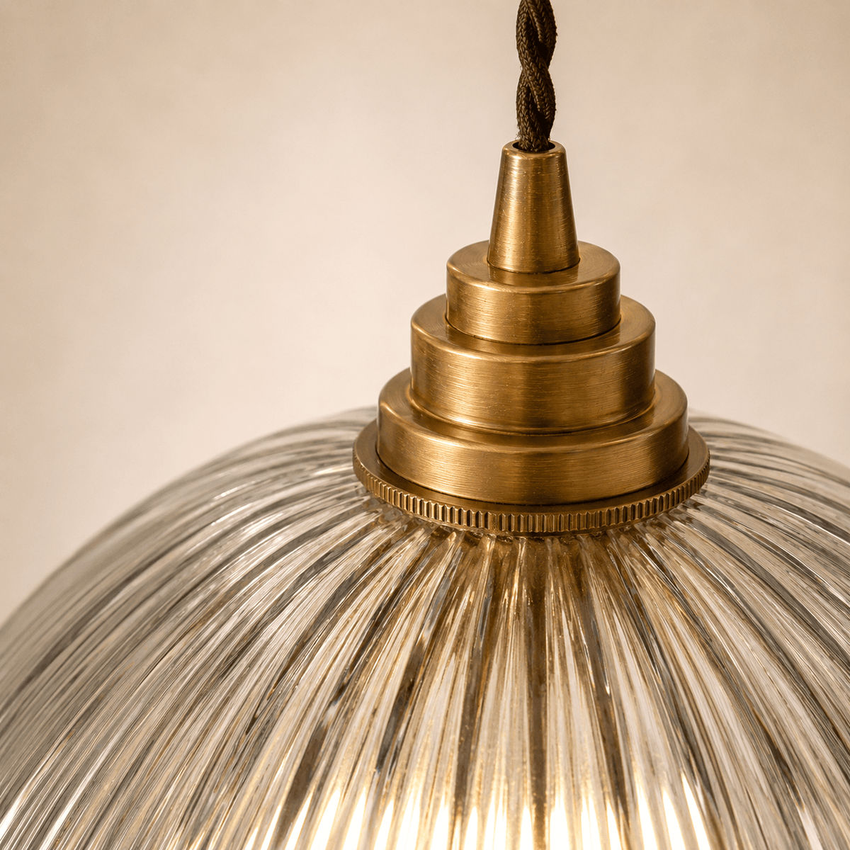 Norven Living Pendant Lights Brass Ribbed Glass Dome