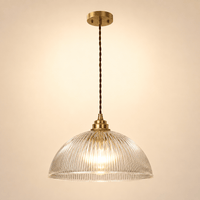 Norven Living Pendant Lights Brass Ribbed Glass Dome