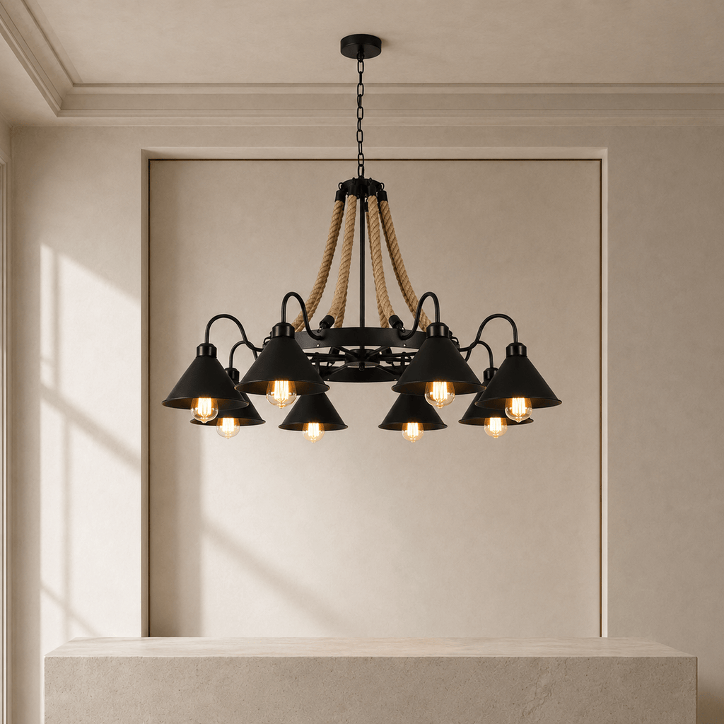 Norven Living Pendant Lights Iron Hemp Rope Industrial Vintage