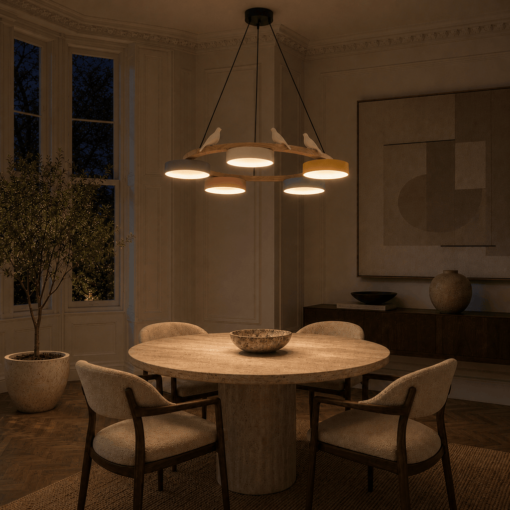 Norven Living Pendant Lights Wooden Circle Colorful LED