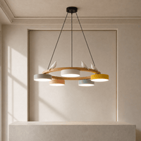 Norven Living Pendant Lights Wooden Circle Colorful LED