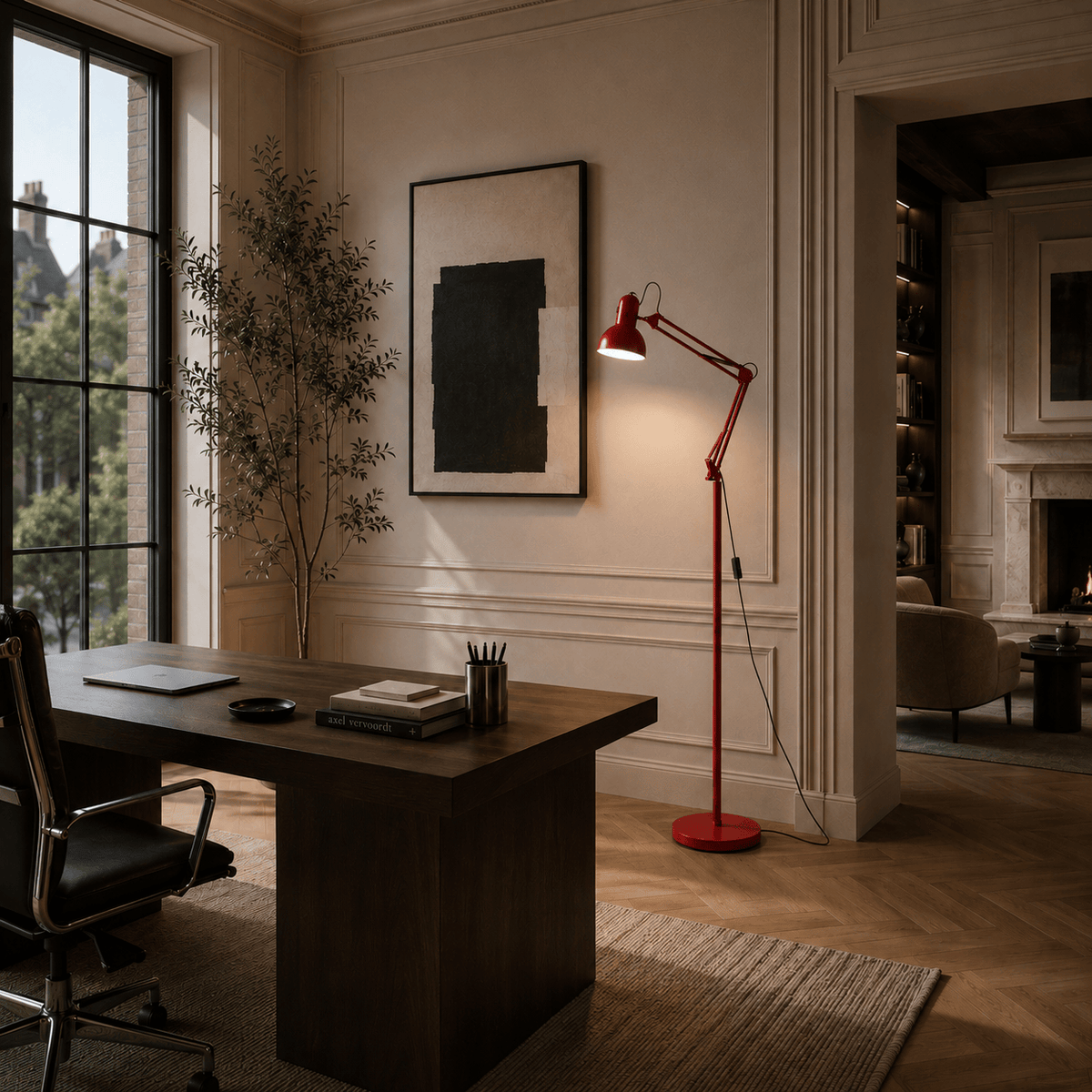 Norven Living Reading Lamp Floor Adjustable Swing Arm Black Metal