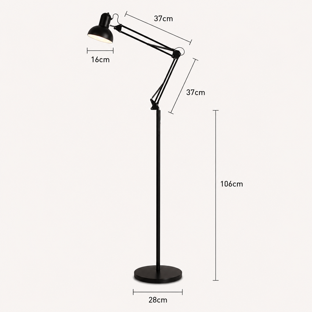 Norven Living Reading Lamp Floor Adjustable Swing Arm Black Metal