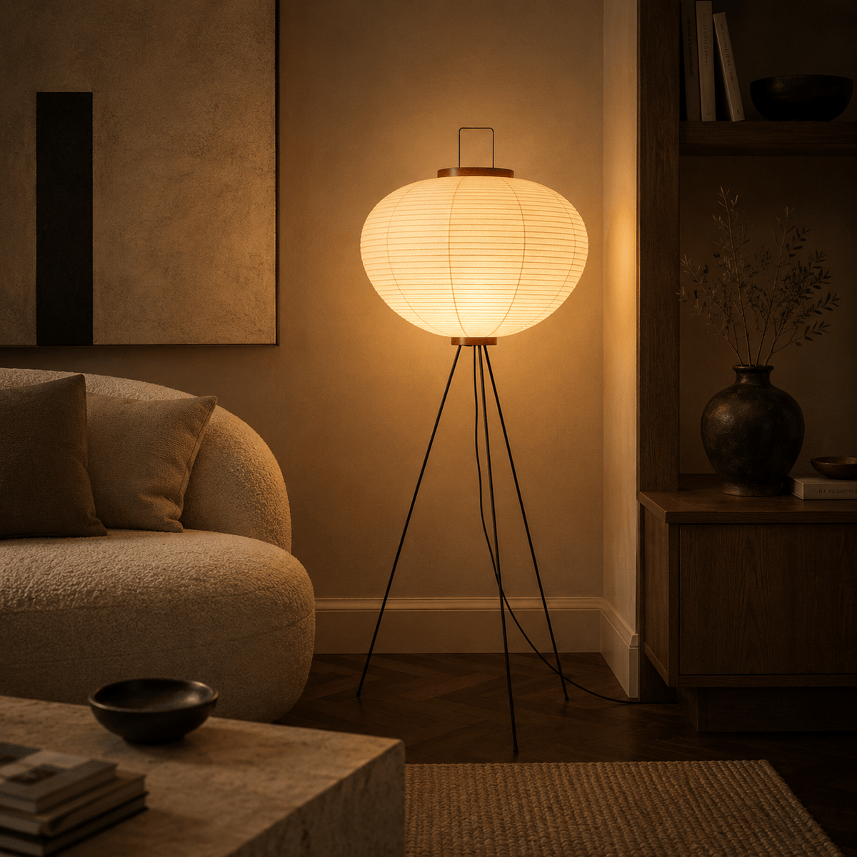 Norven Living Rice Paper Floor Lamp With Iron Tripod