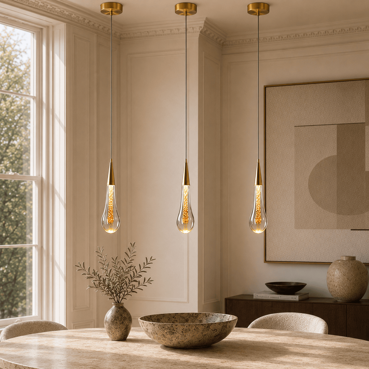 Norven Living Single Pendant Lights For Kitchen Island LED Water Drop