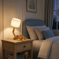 Norven Living Solid Wood Figure Table Lamp with Fabric Shade – Arlo