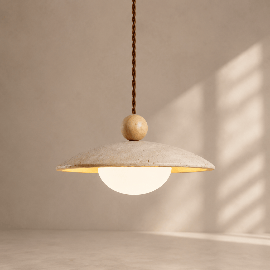 Norven Living Soren Walnut & Travertine Dome Pendant Light